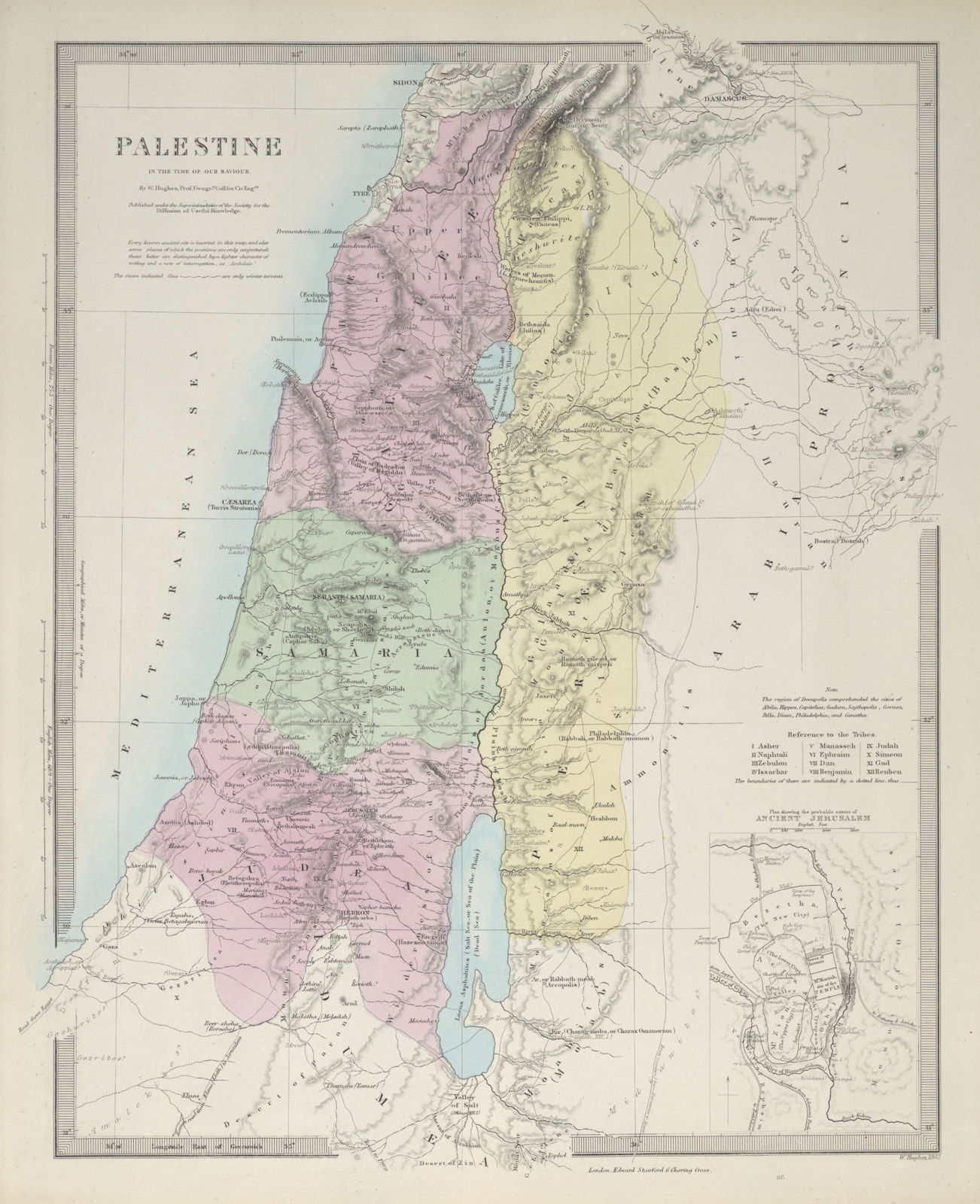 PALESTINE in the time of Our Saviour. Ancient Jerusalem. Israel. SDUK 1857 map