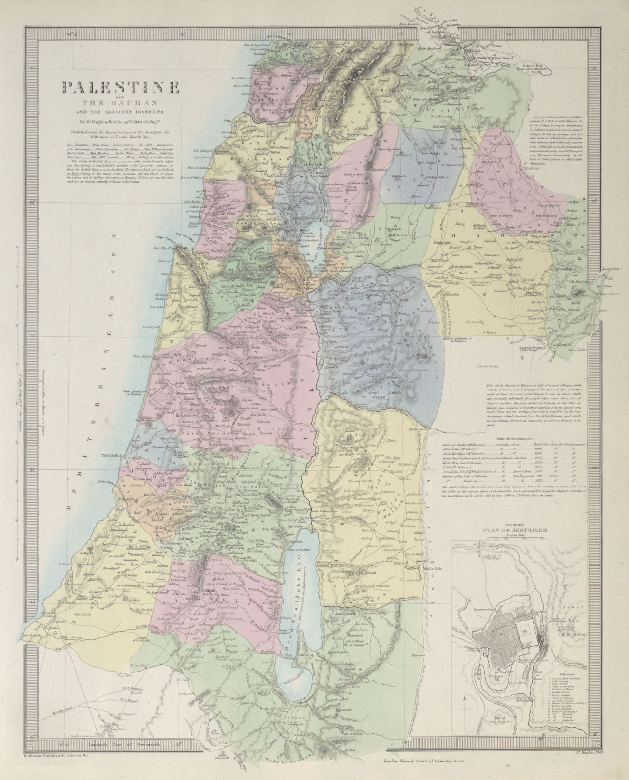 PALESTINE with the Hauran. Israel Jordan Syria Lebanon. Jerusalem. SDUK 1857 map