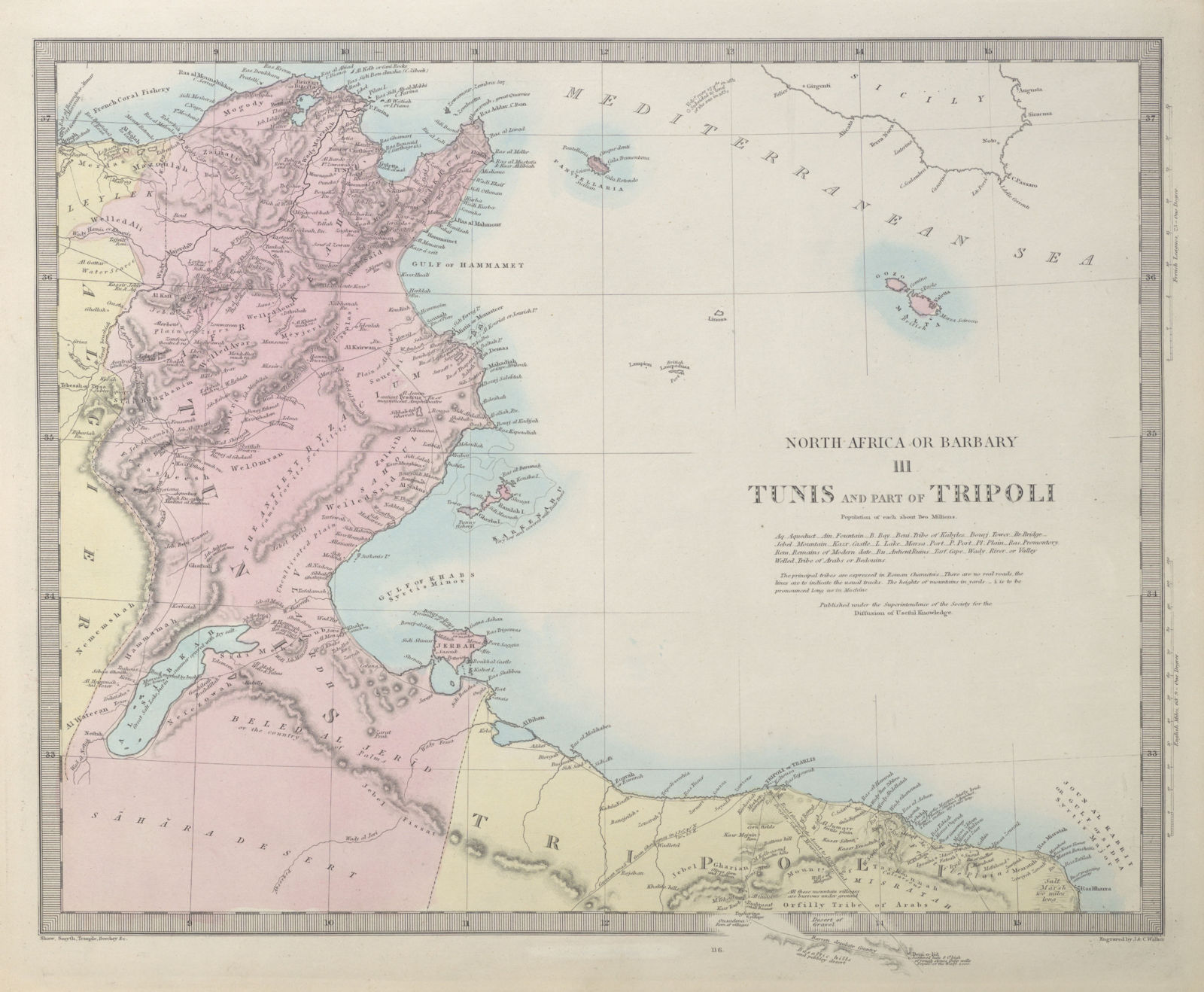Associate Product NORTH AFRICA OR BARBARY III. Tunis & Part of Tripoli Tunisia Libya SDUK 1857 map
