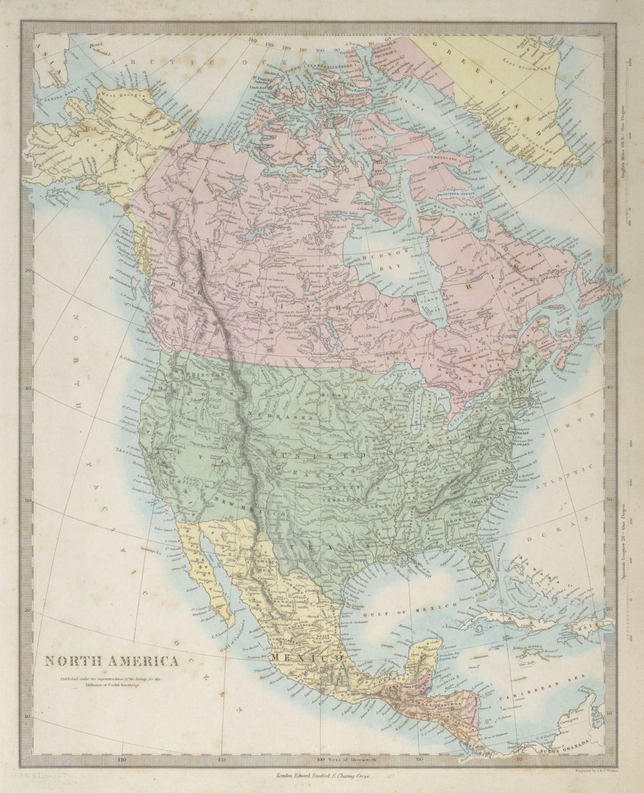 Associate Product NORTH AMERICA. Russian America. Canadian West Greenland. SDUK 1857 old map