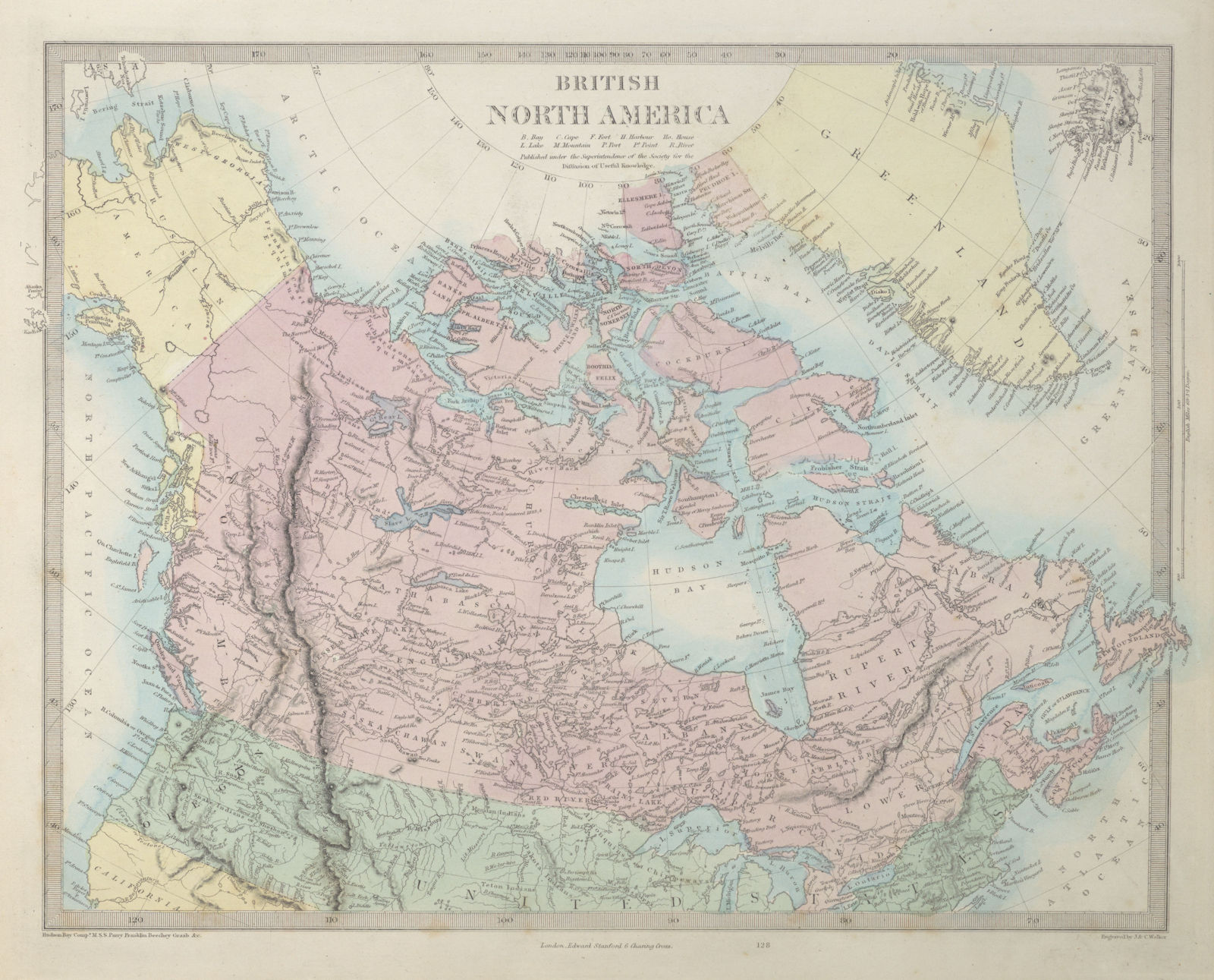 BRITISH NORTH AMERICA. Russian America. Canadian West Greenland. SDUK 1857 map