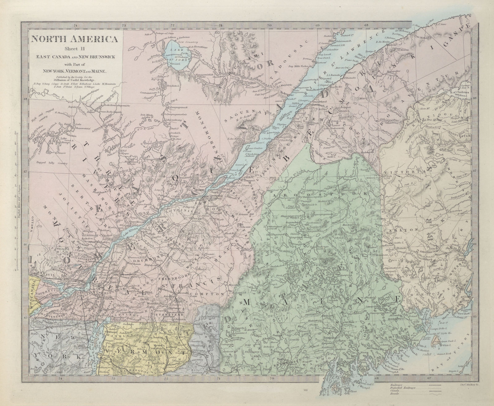 QUEBEC. Québec Canada Montreal Three Rivers Maine New Brunswick. SDUK 1857 map