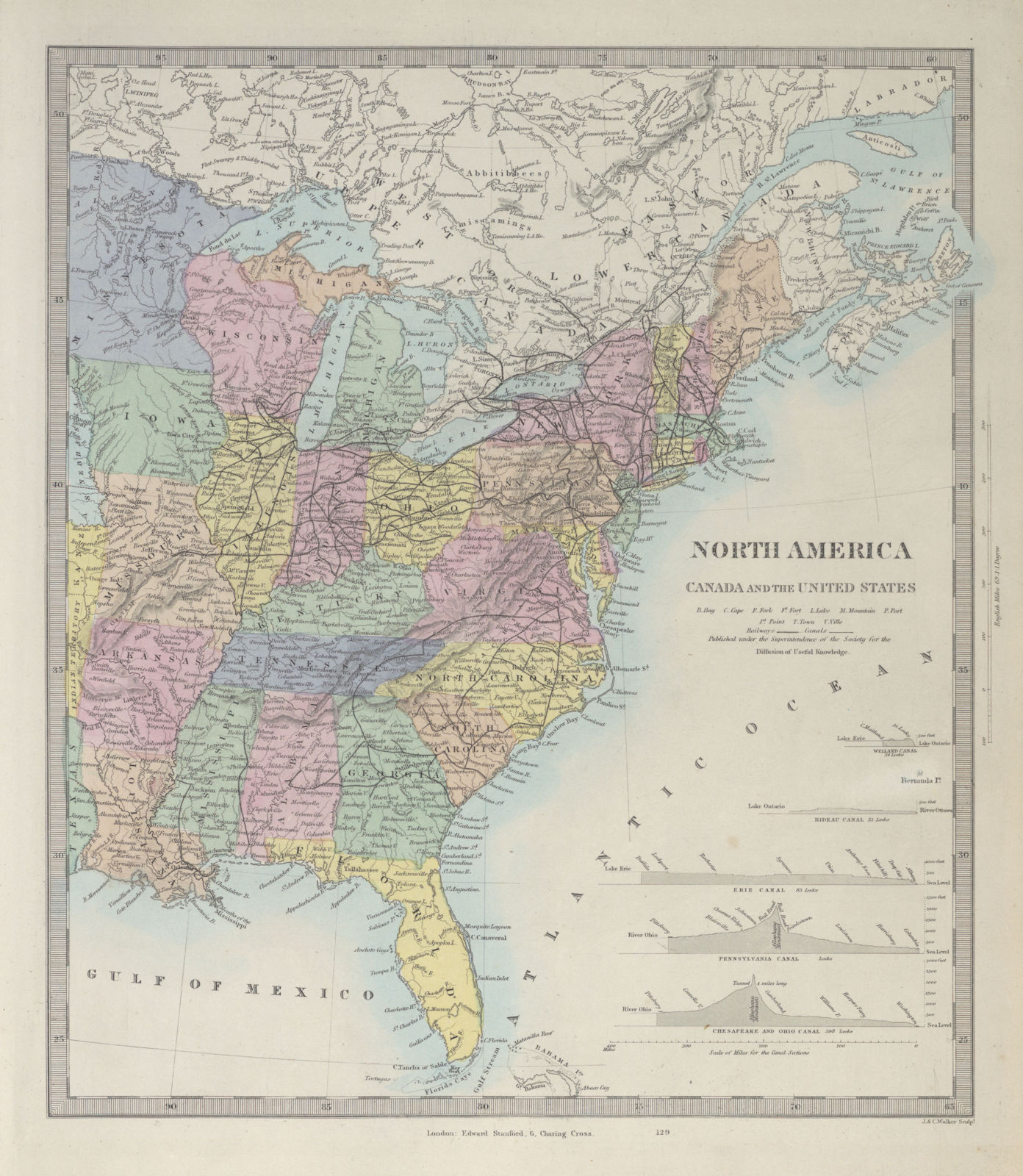 Associate Product UNITED STATES EAST. USA Canada. Pre West Virginia accession. SDUK 1857 old map
