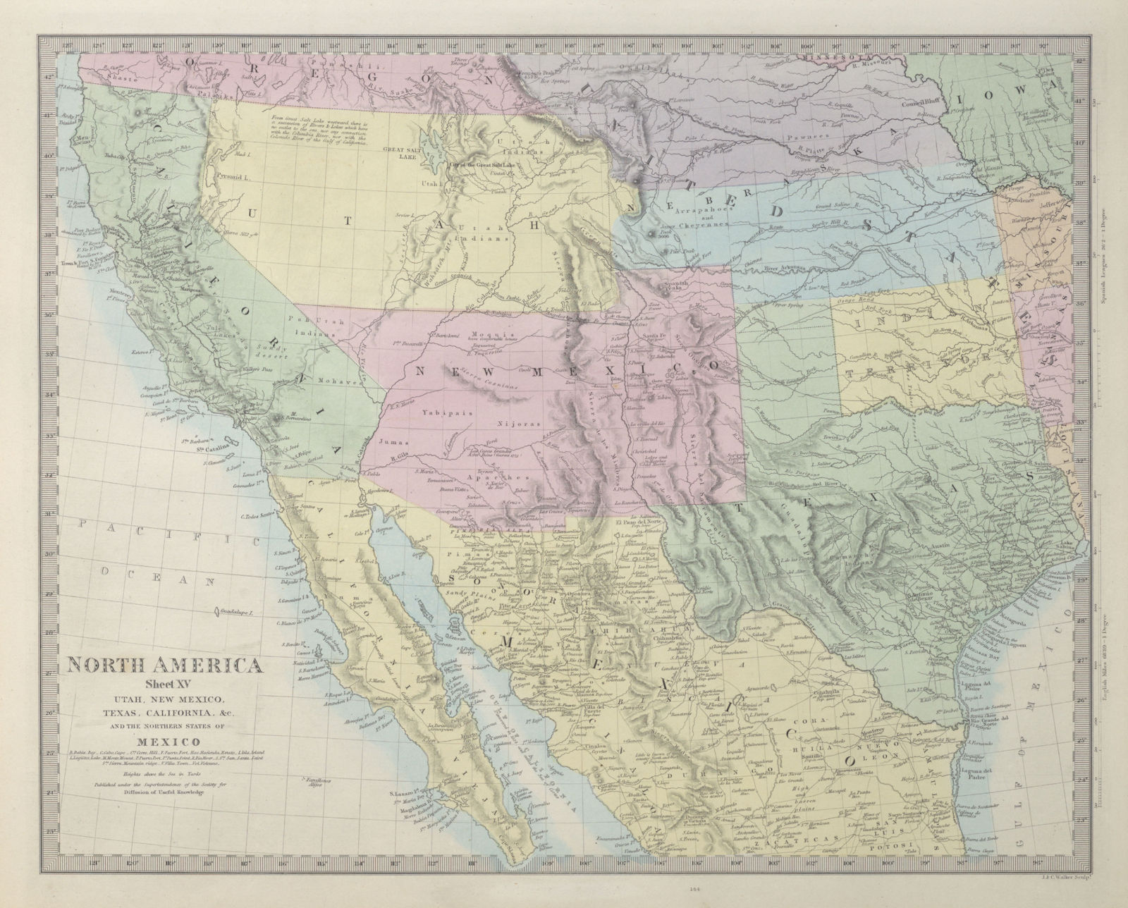 SOUTH WESTERN USA. Utah & New Mexico Territory. Texas & California SDUK 1857 map