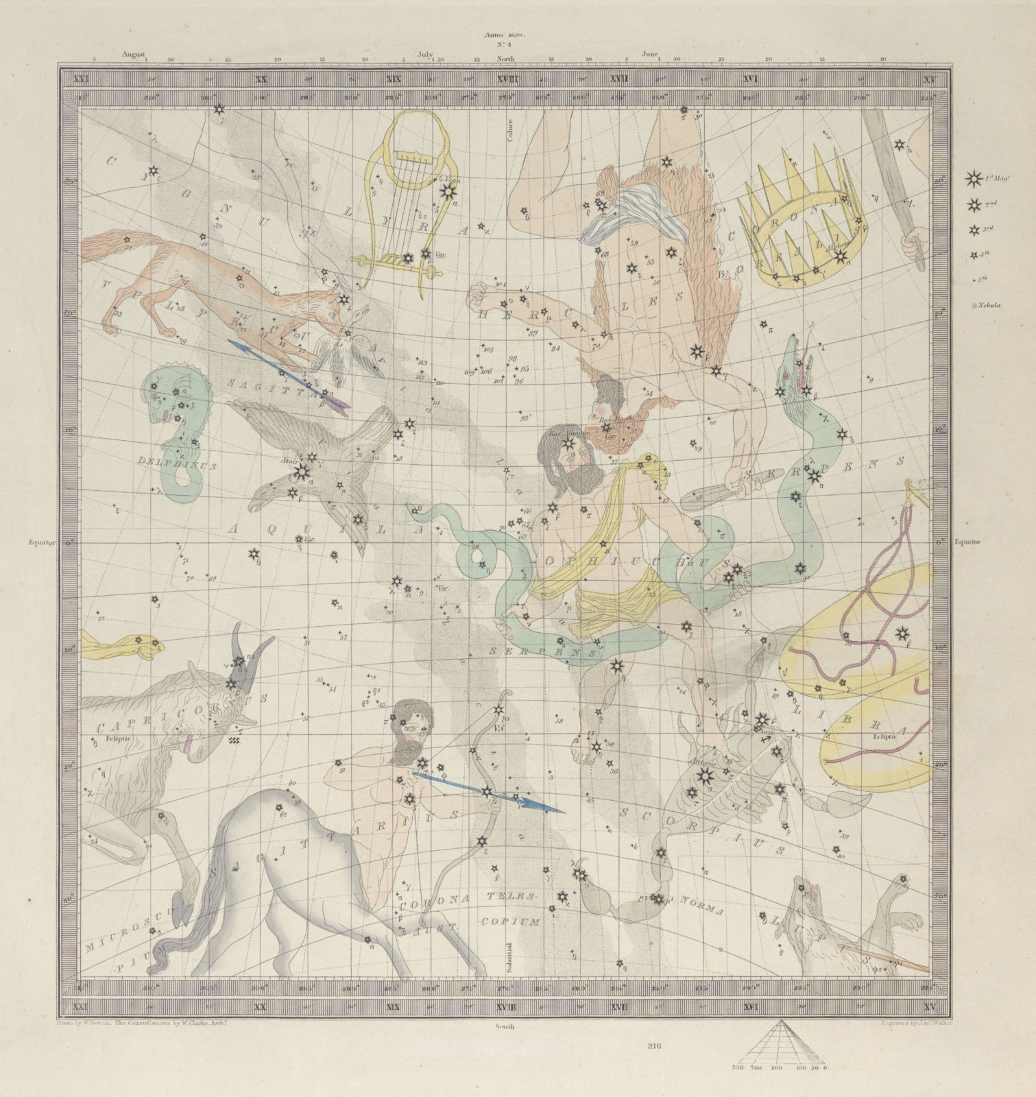 ASTRONOMY CELESTIAL. Star map. Star chart. IV. Winter Solstice. SDUK 1857