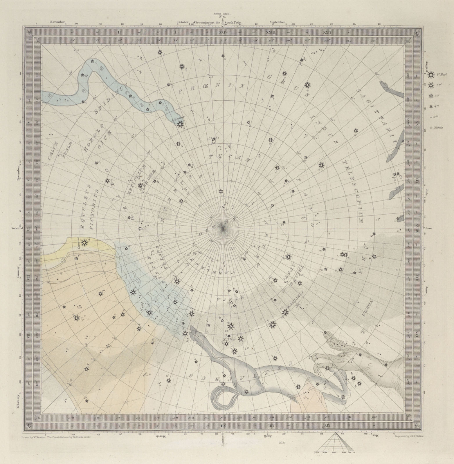 ASTRONOMY CELESTIAL. Star map. Star chart, VI. South Pole. SDUK 1857 old