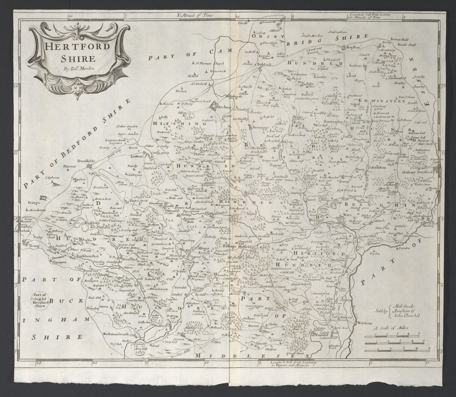 Associate Product Hertfordshire. 'HERTFORD SHIRE' by ROBERT MORDEN in Camden's Britannia 1695 map