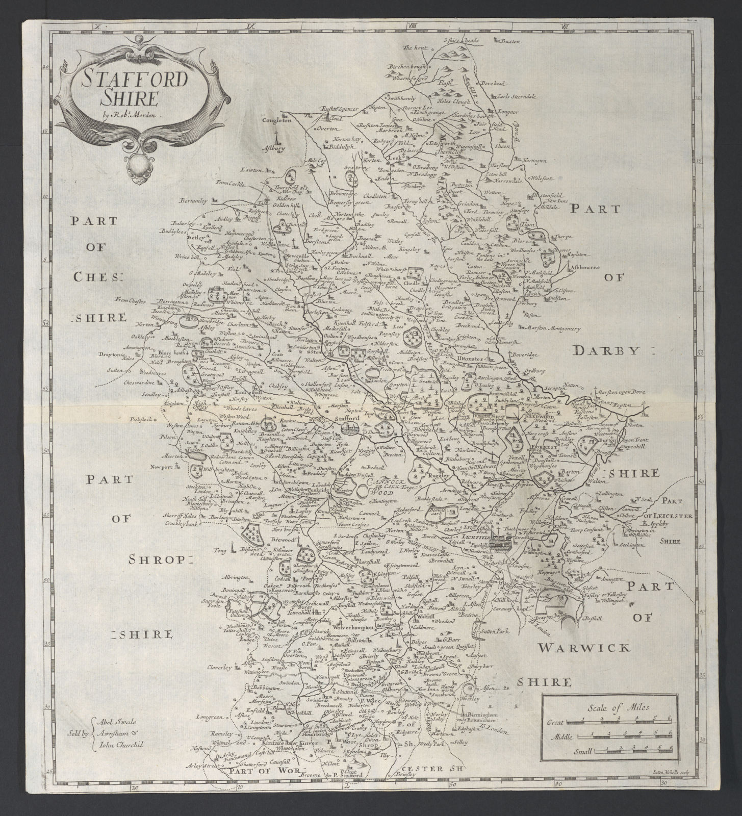 Staffordshire. 'STAFFORD SHIRE' by ROBERT MORDEN. Camden's Britannia 1695 map