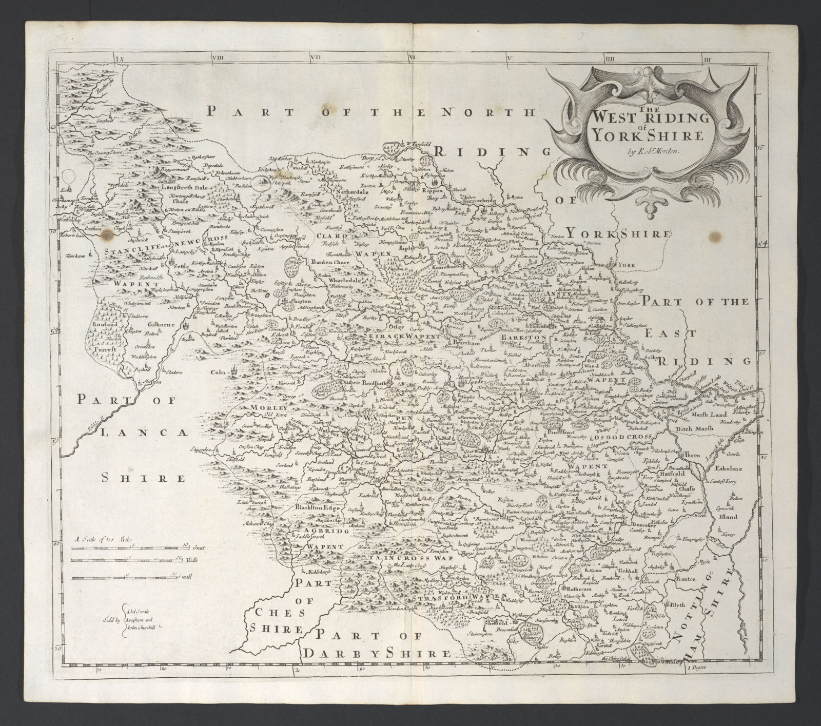 WEST RIDING OF YORKSHIRE. by ROBERT MORDEN from Camden's Britannia 1722 map