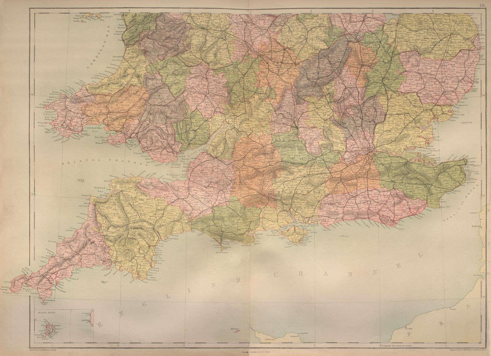 Associate Product England & Wales South Sheet. Counties & railways. BARTHOLOMEW 1870 old map