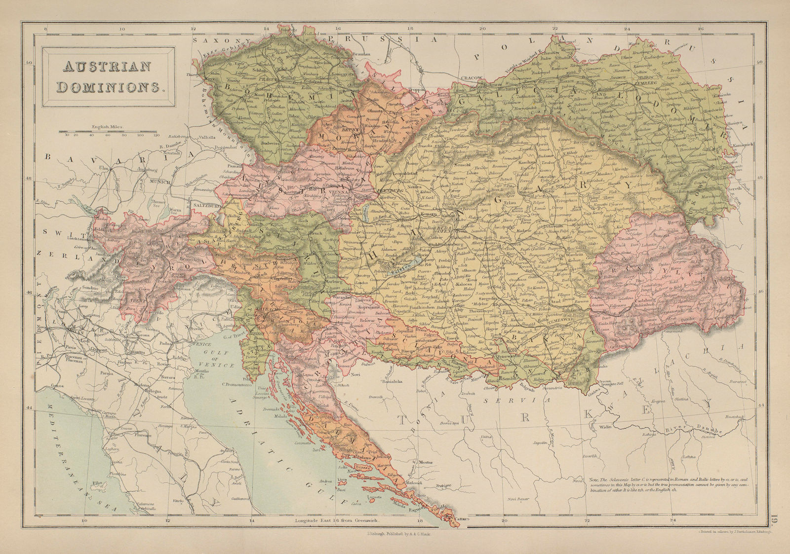 Austrian Dominions. Hungary Czechia Croatia Dalmatia. BARTHOLOMEW 1870 old map