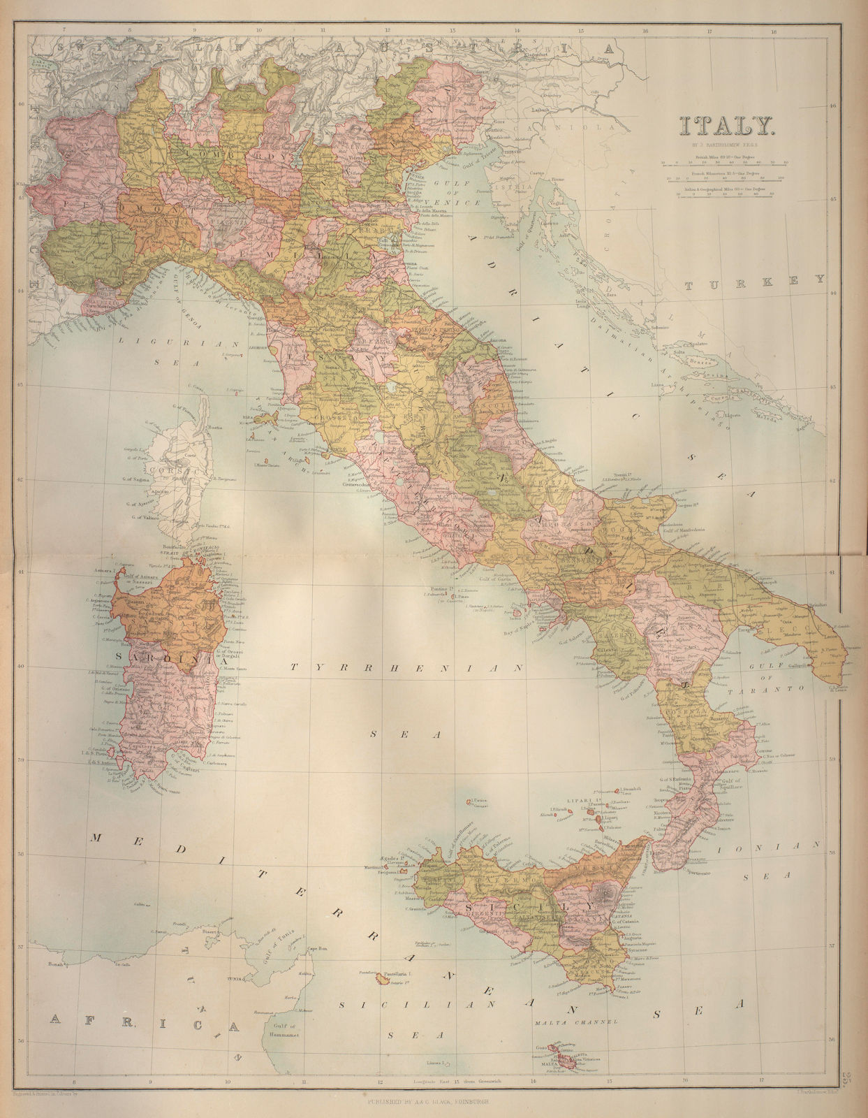 Associate Product Italy in provinces. Railways. Excl. Trieste & South Tyrol. BARTHOLOMEW 1870 map