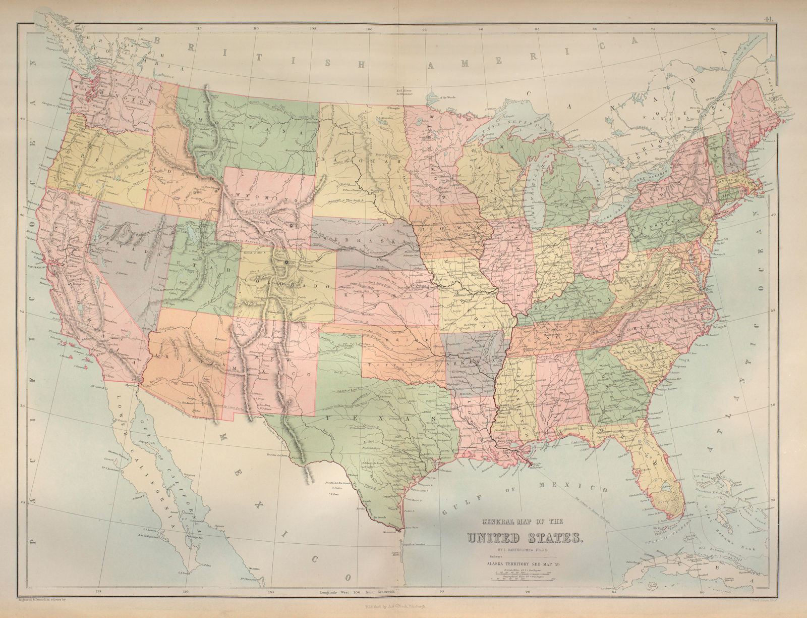 United States of America. Dacota/Dakota. BARTHOLOMEW 1870 old antique map