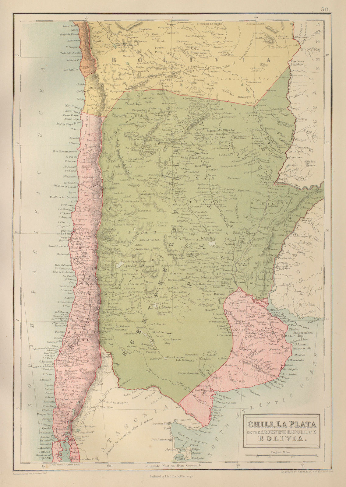 Associate Product Chili Argentine Republic Bolivia w/ Litoral Chile Argentina BARTHOLOMEW 1870 map