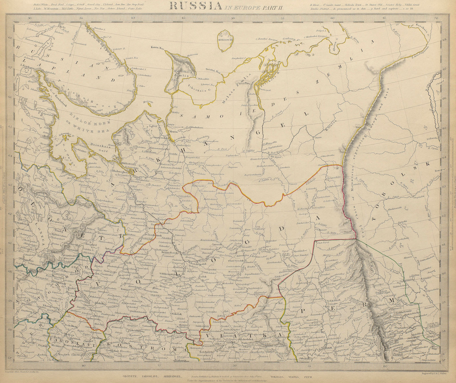 Associate Product RUSSIA Arkhangelsk Vologda VIatka Olontez Perm Iaroslavl SDUK 1844 old map