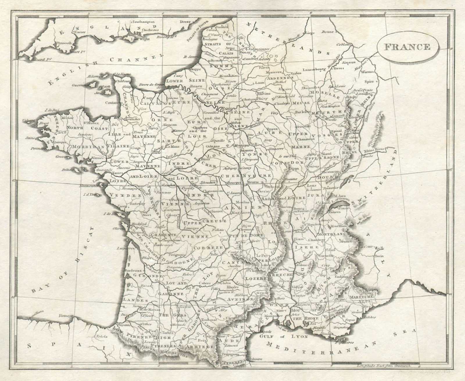 France by Arrowsmith & Lewis 1812 old antique vintage map plan chart