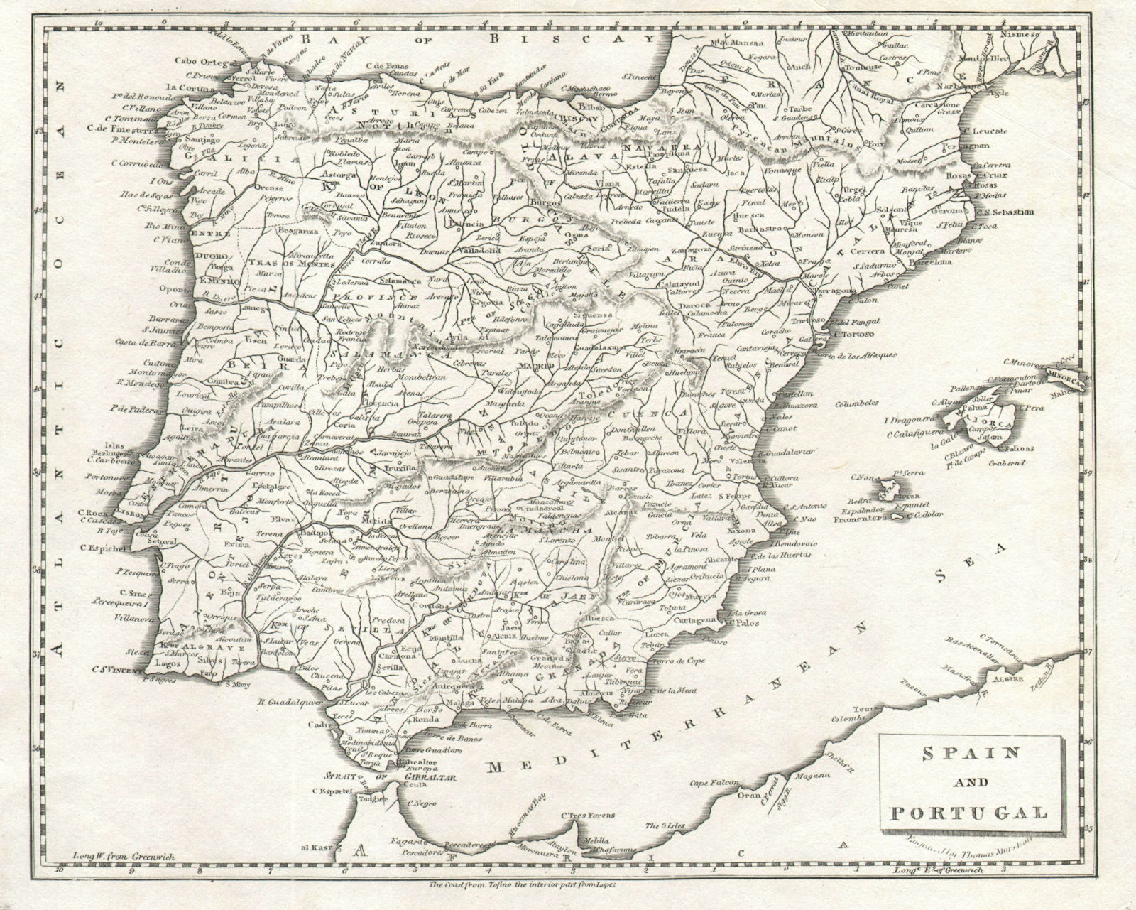 Associate Product Spain and Portugal by Arrowsmith & Lewis. Iberia 1812 old antique map chart
