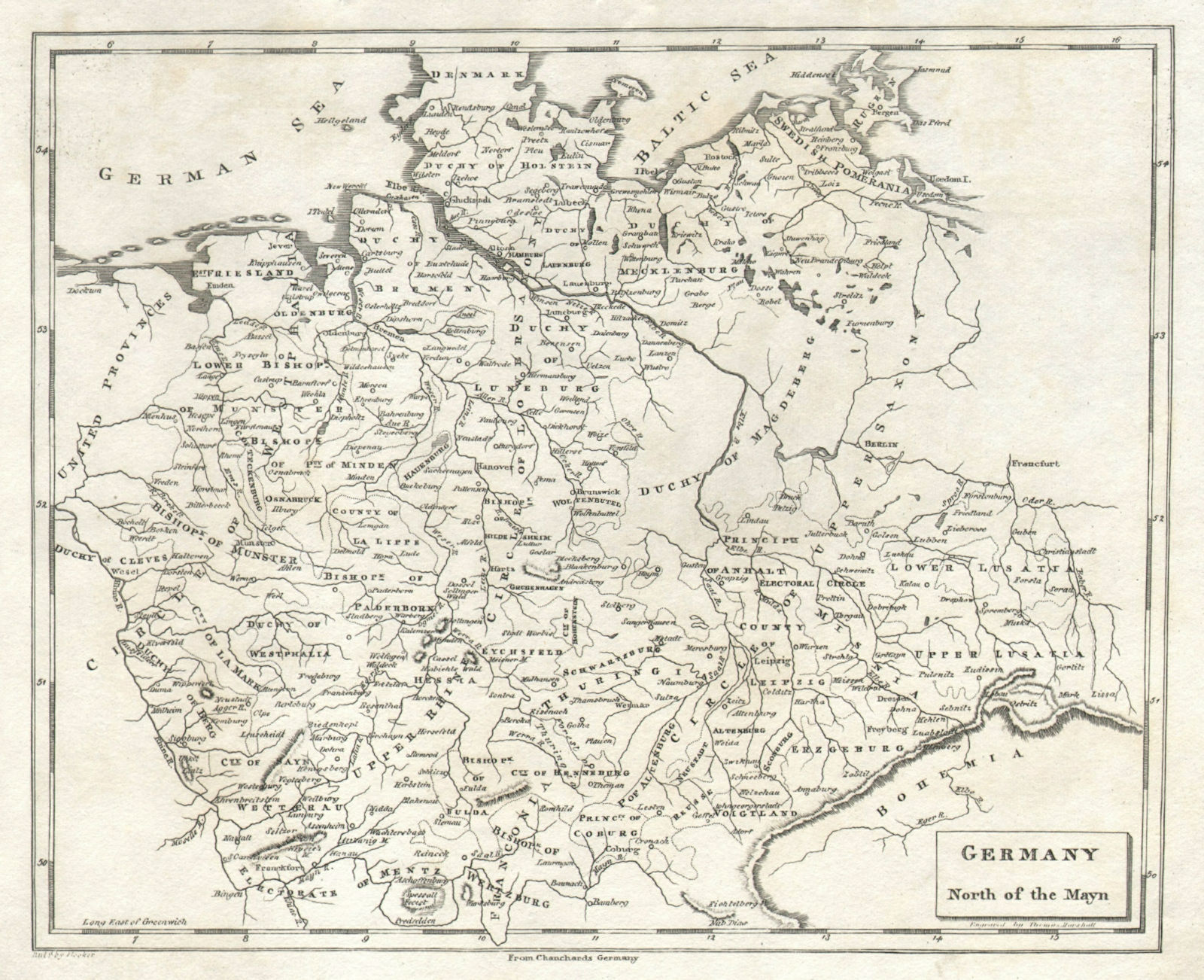 Associate Product Germany North of the Mayn by Arrowsmith & Lewis 1812 old antique map chart