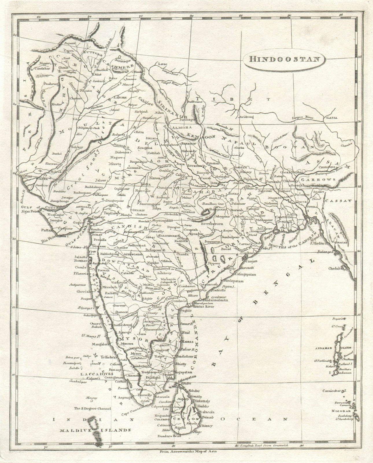 Hindoostan by Arrowsmith & Lewis. Indian subcontinent. Pakistan 1812 old map
