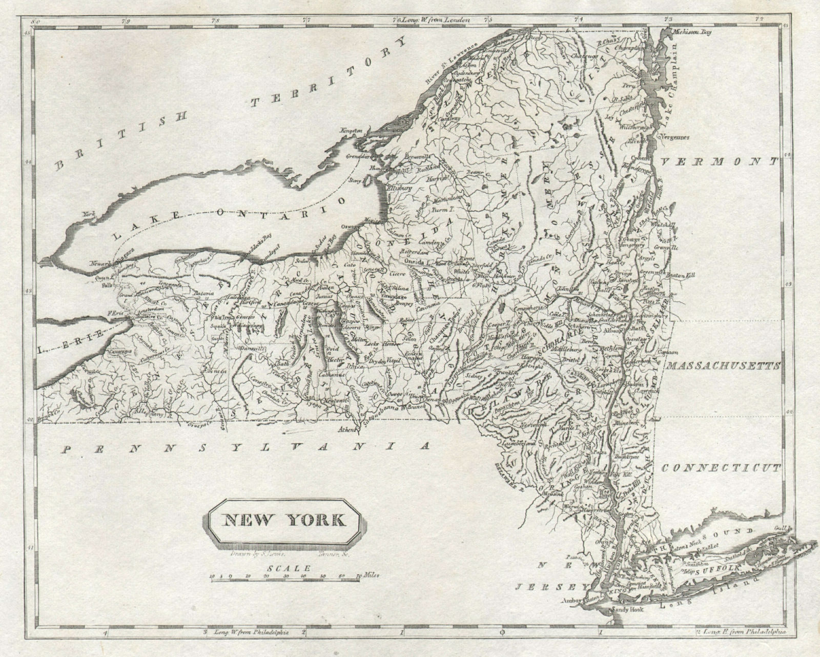 New York state map by Arrowsmith & Lewis 1812 old antique plan chart