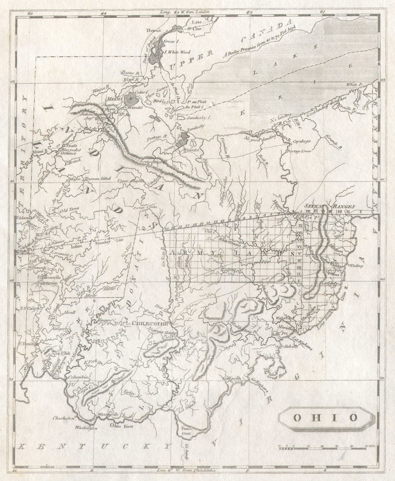 Ohio state map. Arrowsmith & Lewis. "Army Lands" (US Military District) 1812