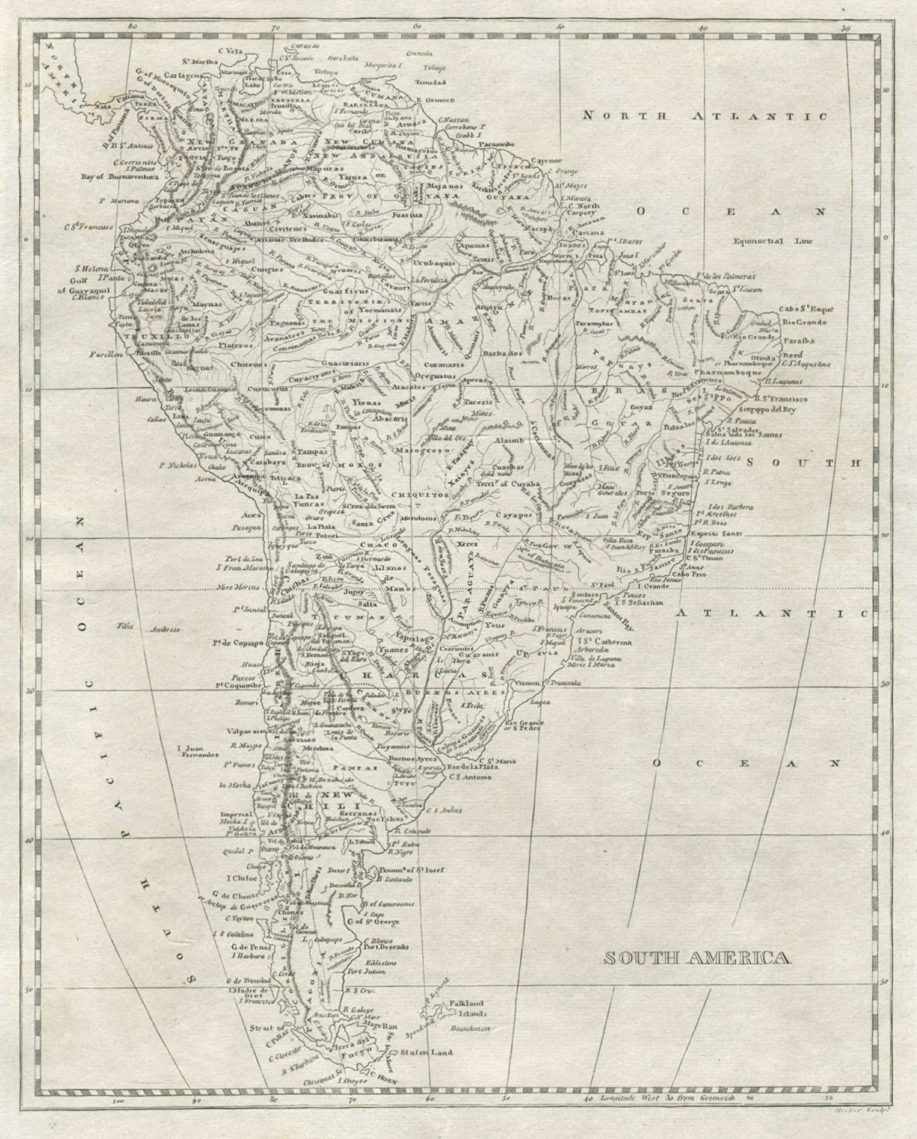 South America by Arrowsmith & Lewis 1812 old antique vintage map plan chart