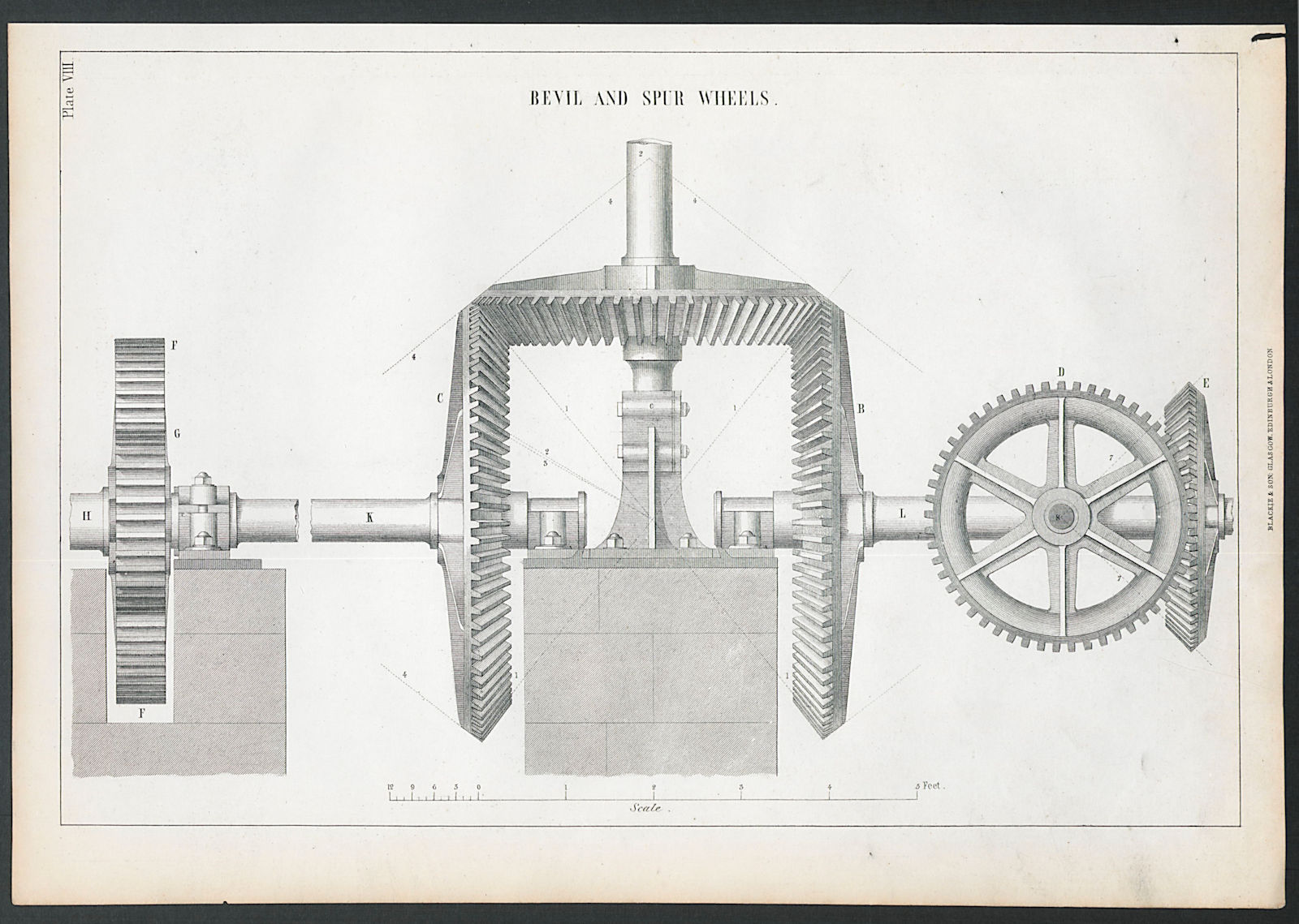 Associate Product VICTORIAN ENGINEERING DRAWING Bevil and spur wheels 1847 old antique print