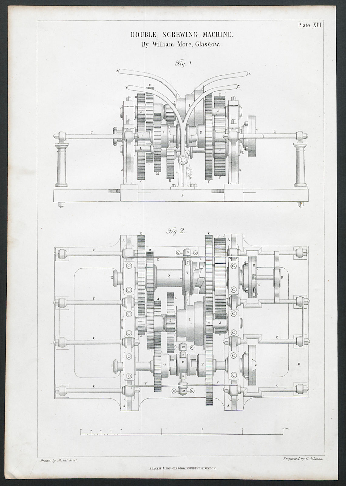 19C ENGINEERING DRAWING Double screwing machine. William More, Glasgow 1847