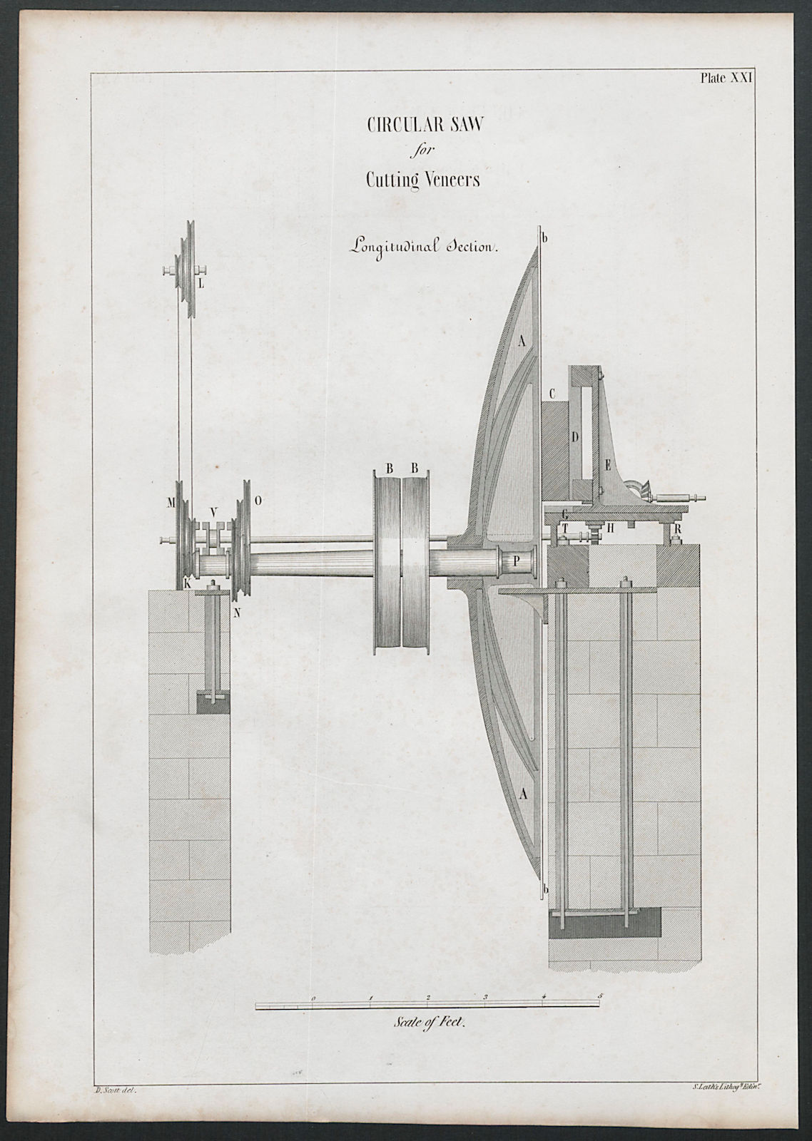 VICTORIAN ENGINEERING DRAWING Circular saw for cutting veneers. Section 1847