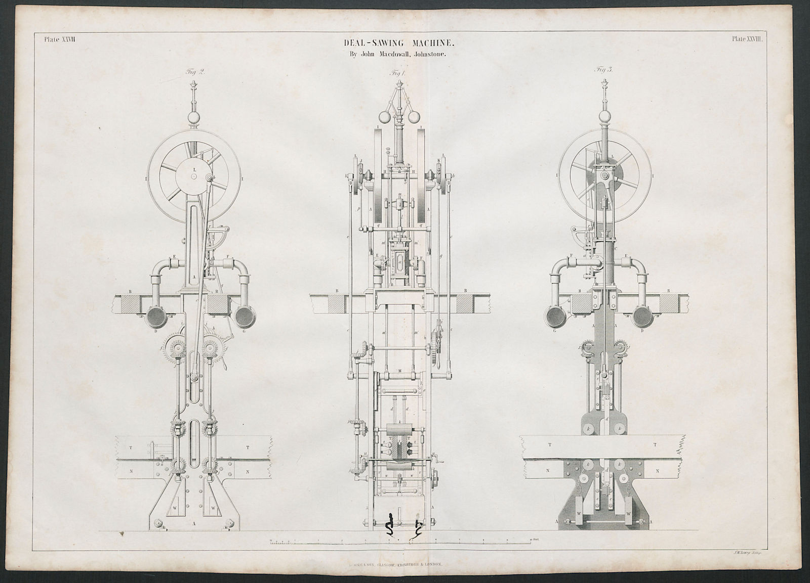 Associate Product VICTORIAN ENGINEERING DRAWING Deal-sawing machine. John Macdowall Johnstone 1847