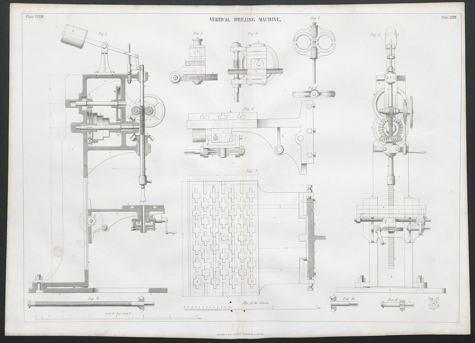 Associate Product VICTORIAN ENGINEERING DRAWING Vertical drilling machine 1847 old antique print