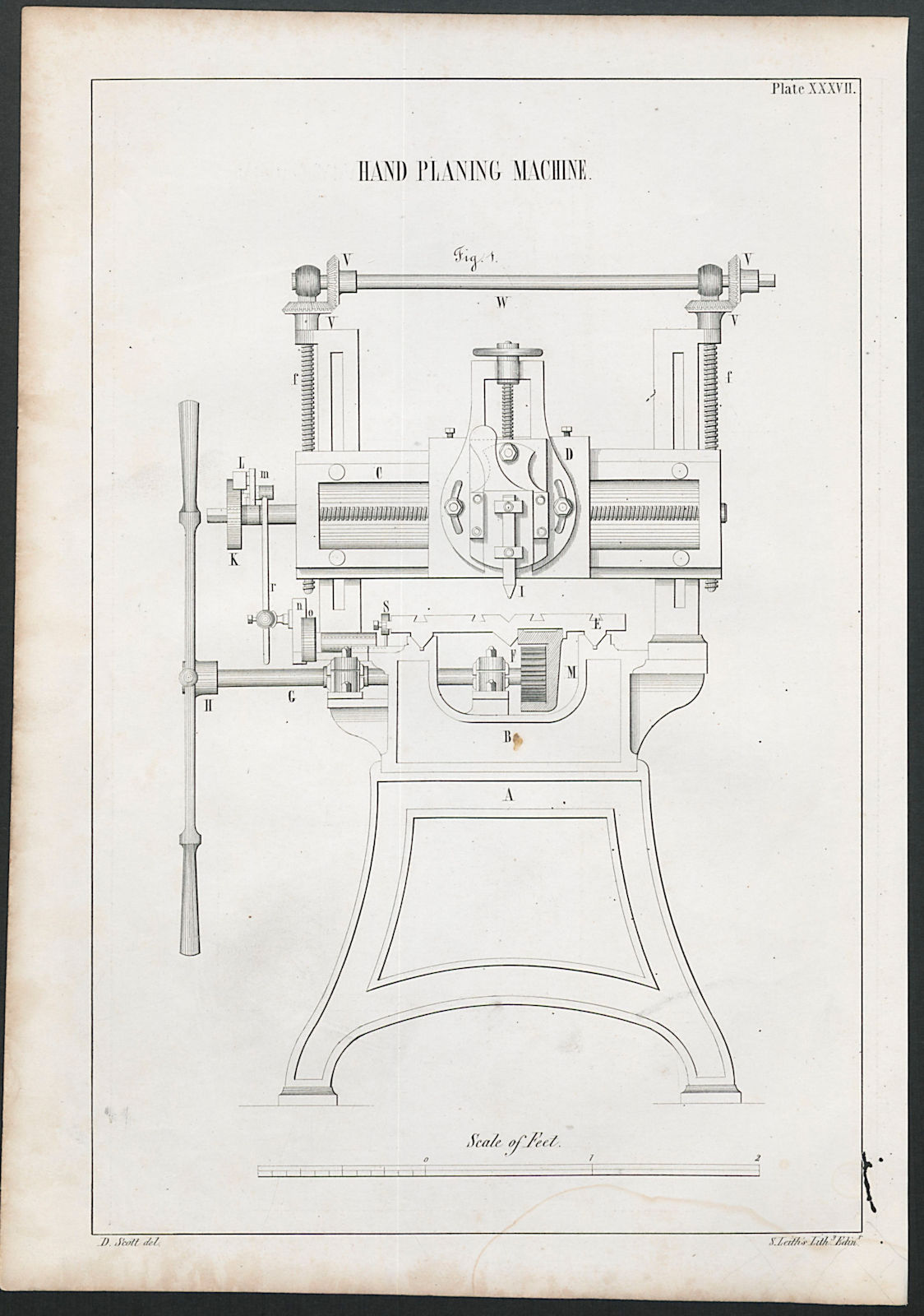 Associate Product VICTORIAN ENGINEERING DRAWING Hand planing machine. Fig 1 1847 old print