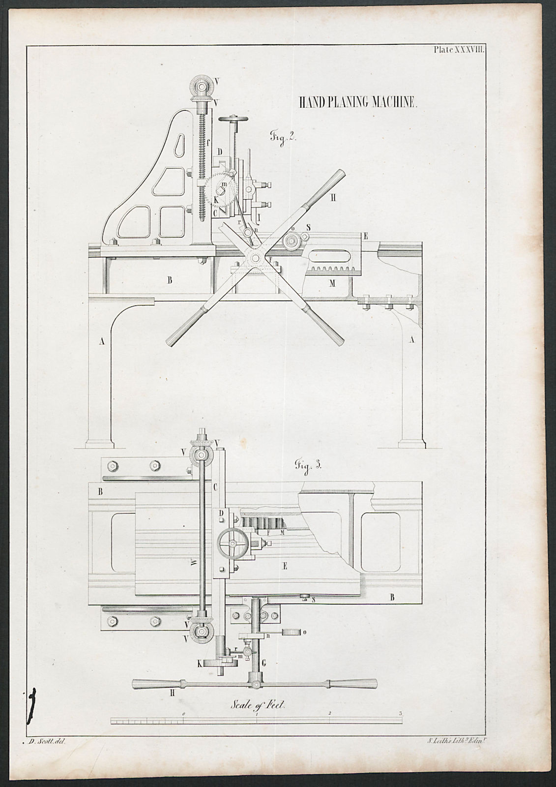 Associate Product VICTORIAN ENGINEERING DRAWING Hand planing machine. Fig 2 1847 old print
