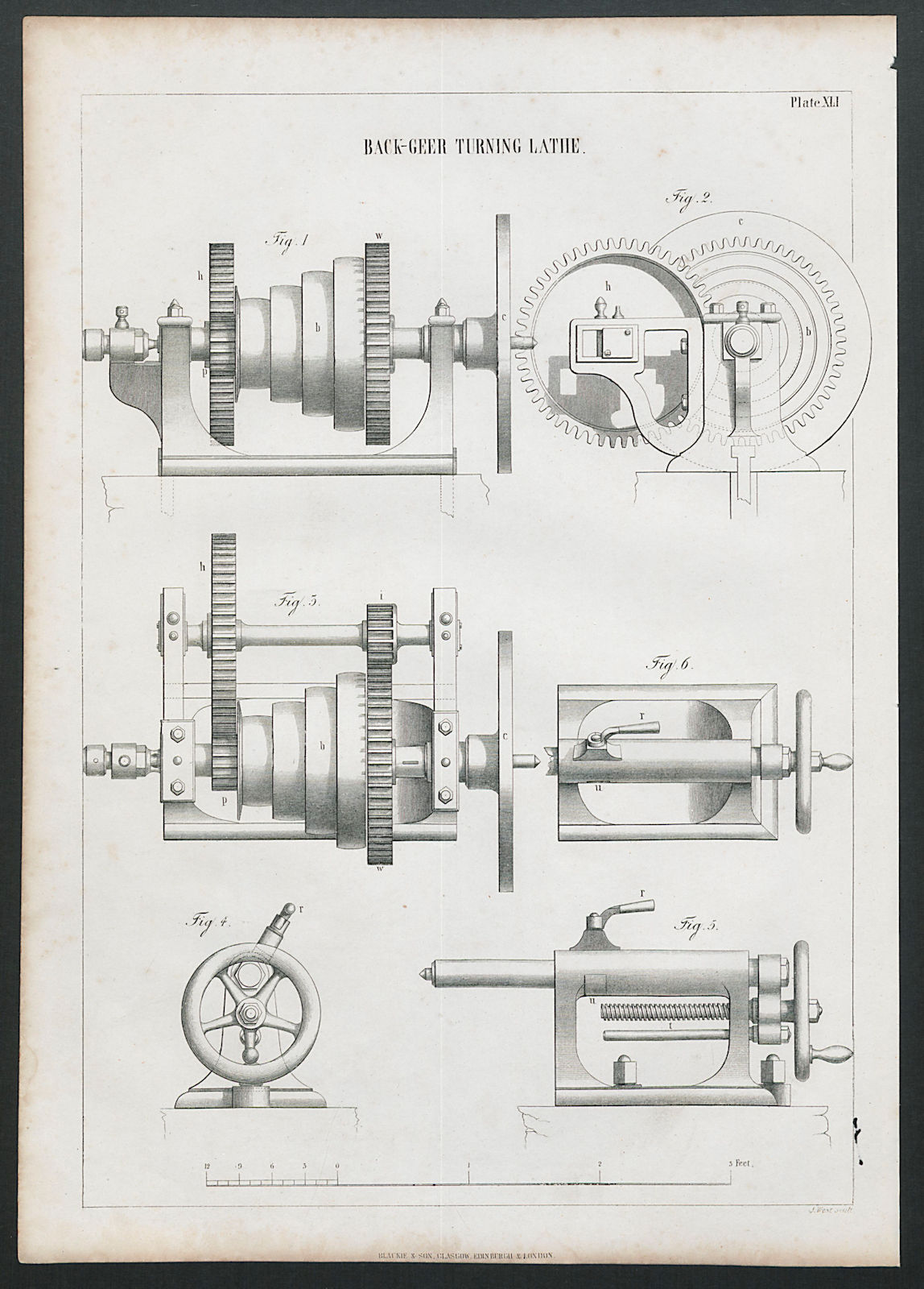 Associate Product VICTORIAN ENGINEERING DRAWING Back-geer turning lathe 1847 old antique print