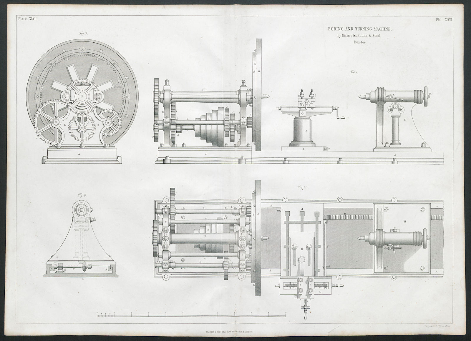 Associate Product 19C ENGINEERING DRAWING Boring & turning machine. Kinmonds, Hutton & Steel 1847