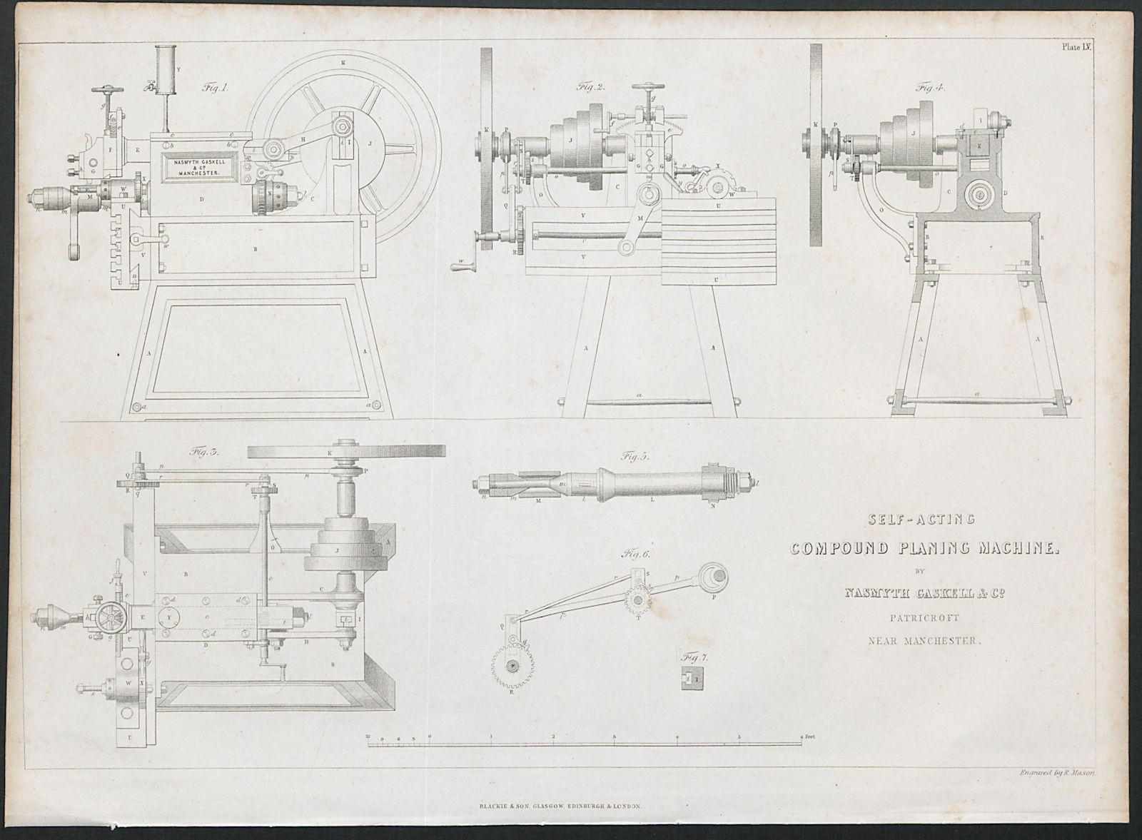 19C ENGINEERING DRAWING Compound planing machine. Gaskell, Patricroft 1847