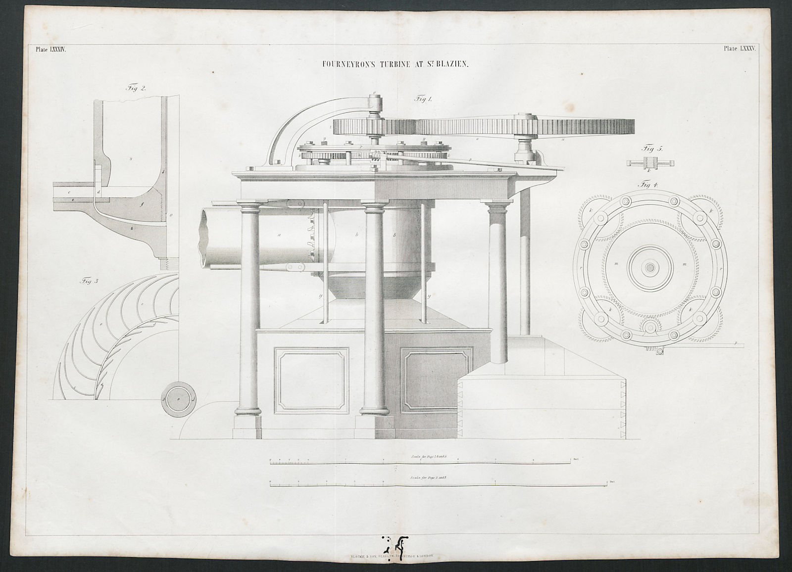 VICTORIAN ENGINEERING DRAWING Fourneyron's turbine at St. Blasien (1) 1847