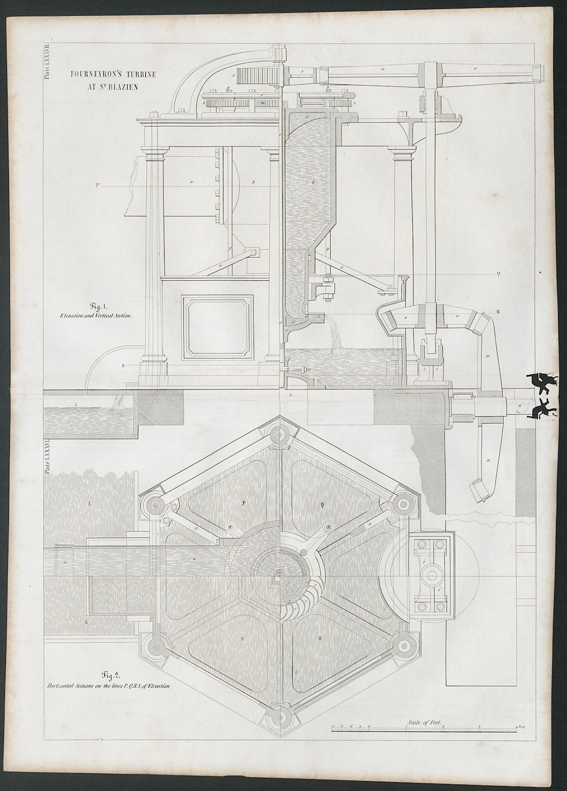 VICTORIAN ENGINEERING DRAWING Fourneyron's turbine at St. Blasien (2) 1847
