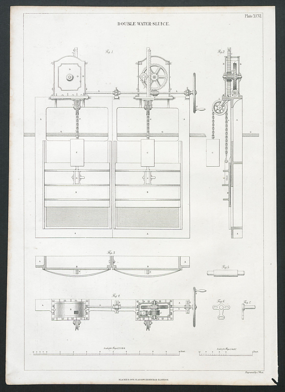 Associate Product VICTORIAN ENGINEERING DRAWING Double water-sluice 1847 old antique print