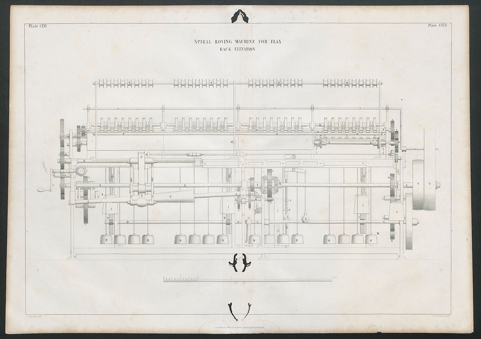 Associate Product VICTORIAN ENGINEERING DRAWING Spiral roving machine for flax, back 1847 print