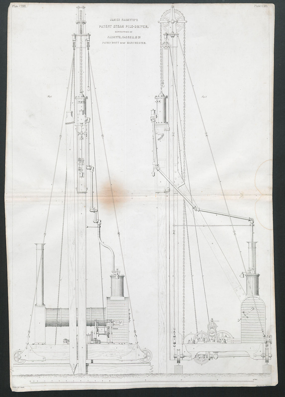 Associate Product 19C ENGINEERING DRAWING Patent steam pile-driver. James Nasmyth, Patricroft 1847