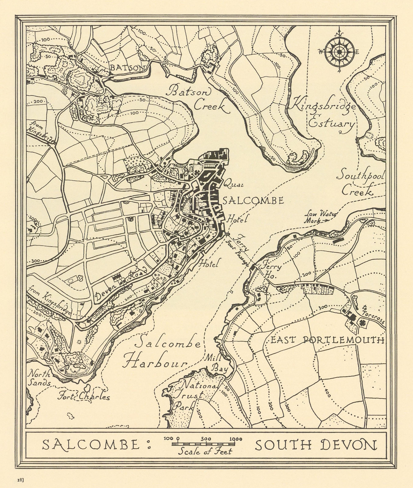 Associate Product Town plan of SALCOMBE Devon by William Harding Thompson 1932 old vintage map