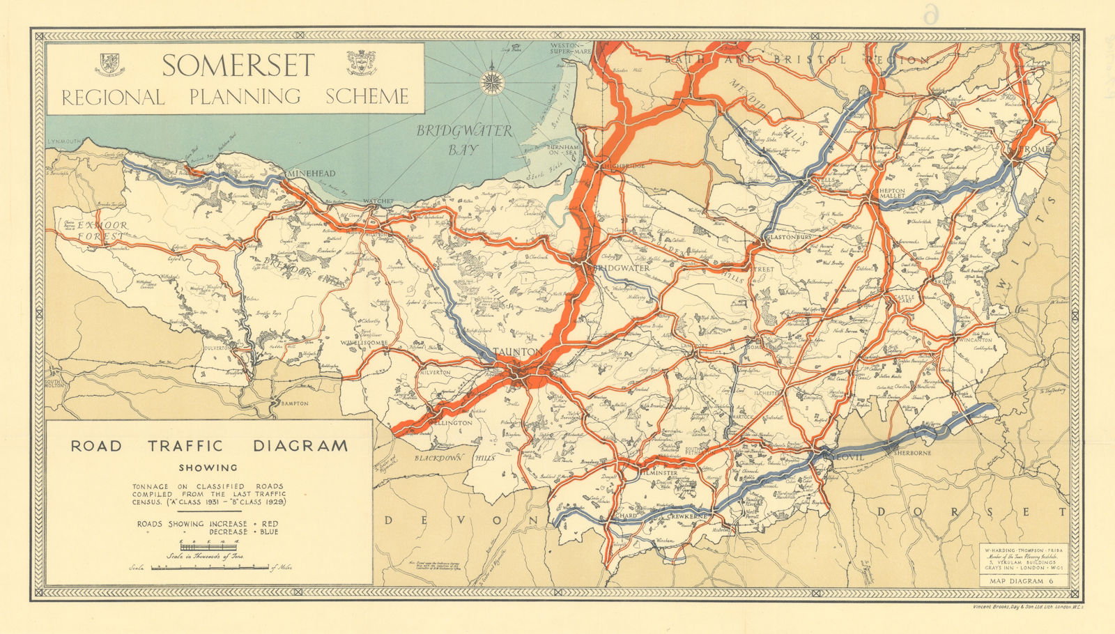 Somerset regional plan road traffic tonnage diagram. HARDING THOMPSON 1934 map