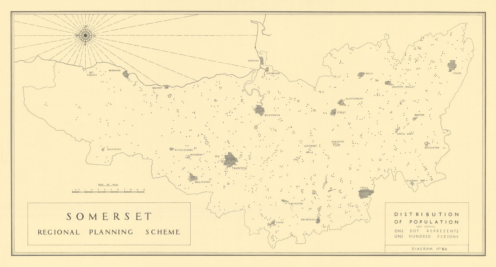 Somerset regional plann population distribution 1931 census. THOMPSON 1934 map