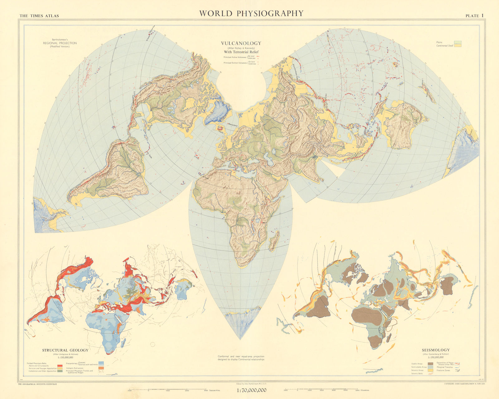 World Physiography. Vulcanology. Structural Geology. Seismology. TIMES 1958 map