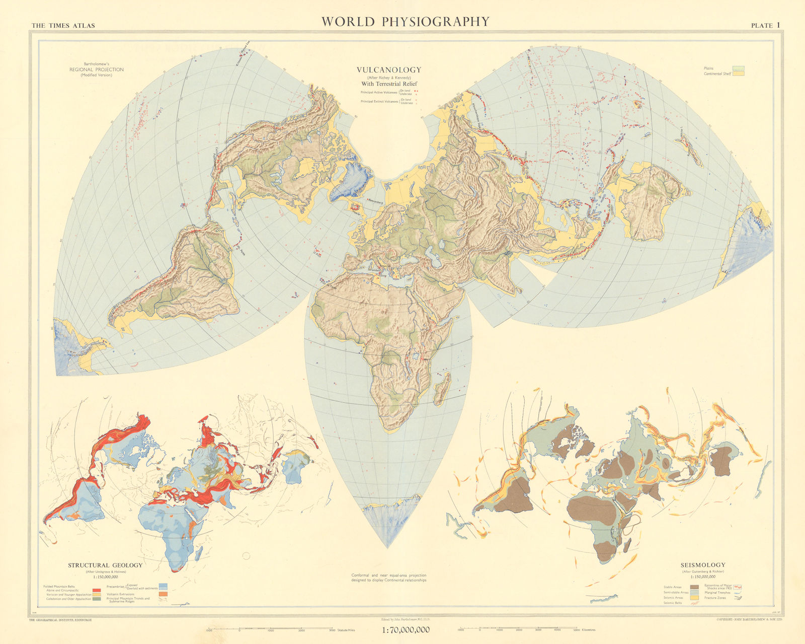 Associate Product World Physiography. Vulcanology. Structural Geology. Seismology. TIMES 1958 map