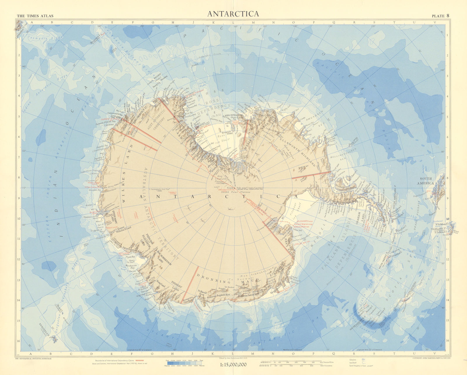 Associate Product Antarctica. Research stations & CTAE 1957-58 route. South Pole. TIMES 1958 map