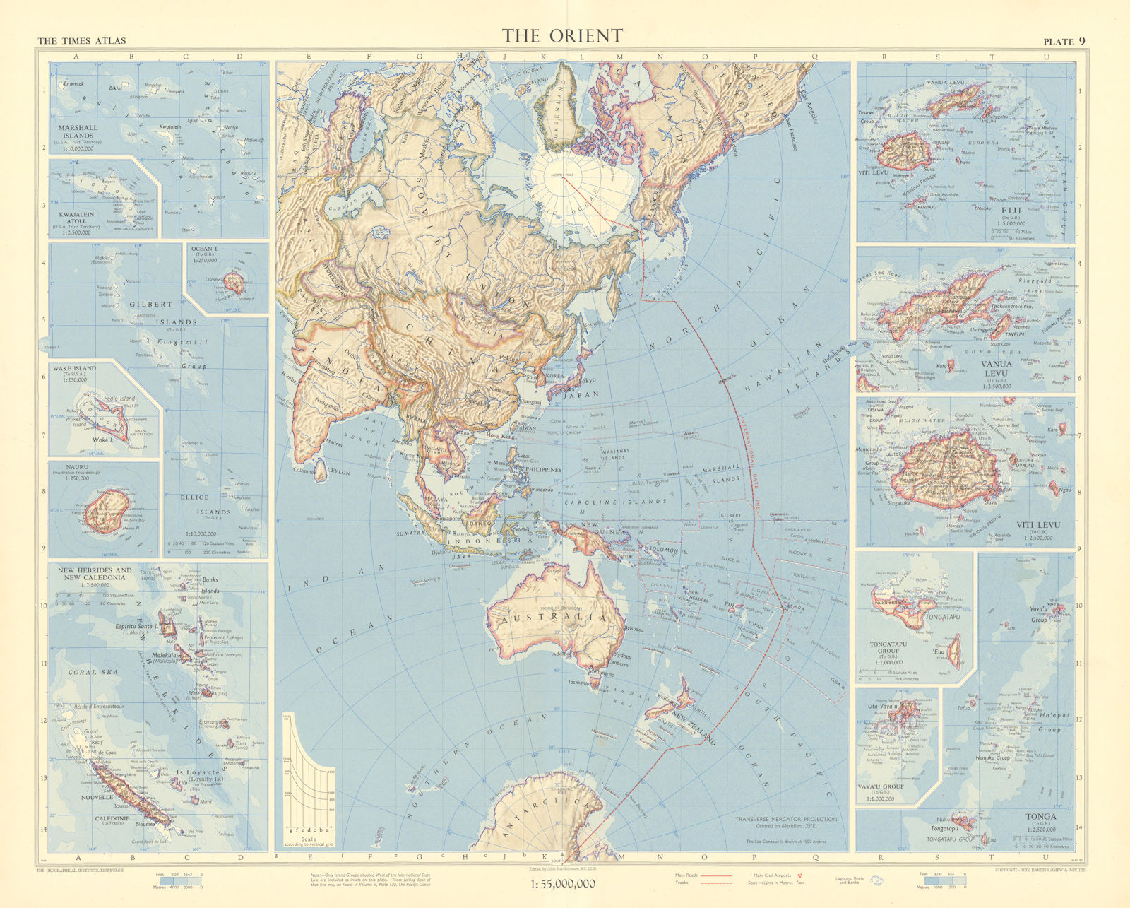 Associate Product Orient. Western Pacific Islands. Fiji Tonga Melanesia Micronesia. TIMES 1958 map