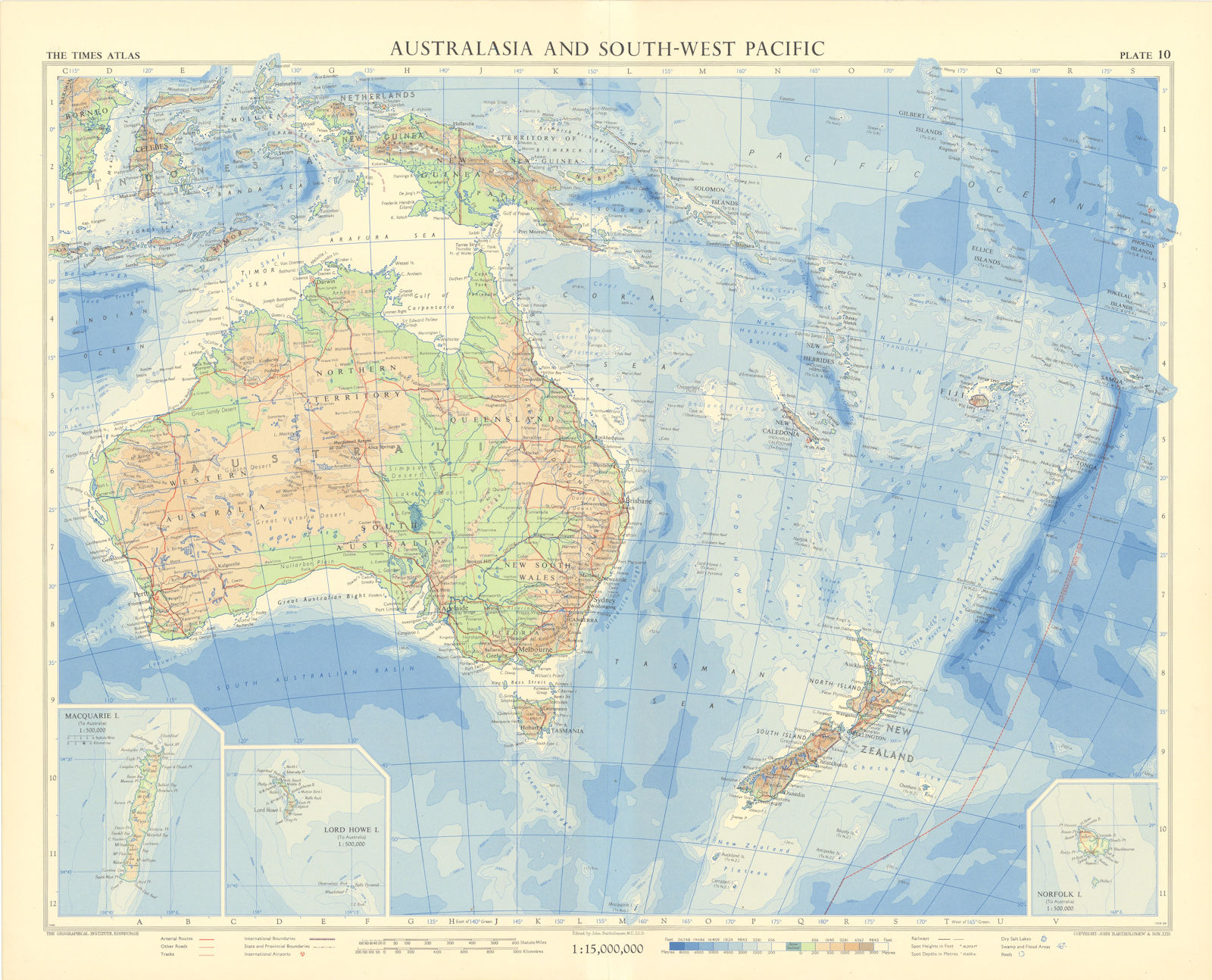 Australia Southwest Pacific. Macquarie Lord Howe Norfolk Islands. TIMES 1958 map
