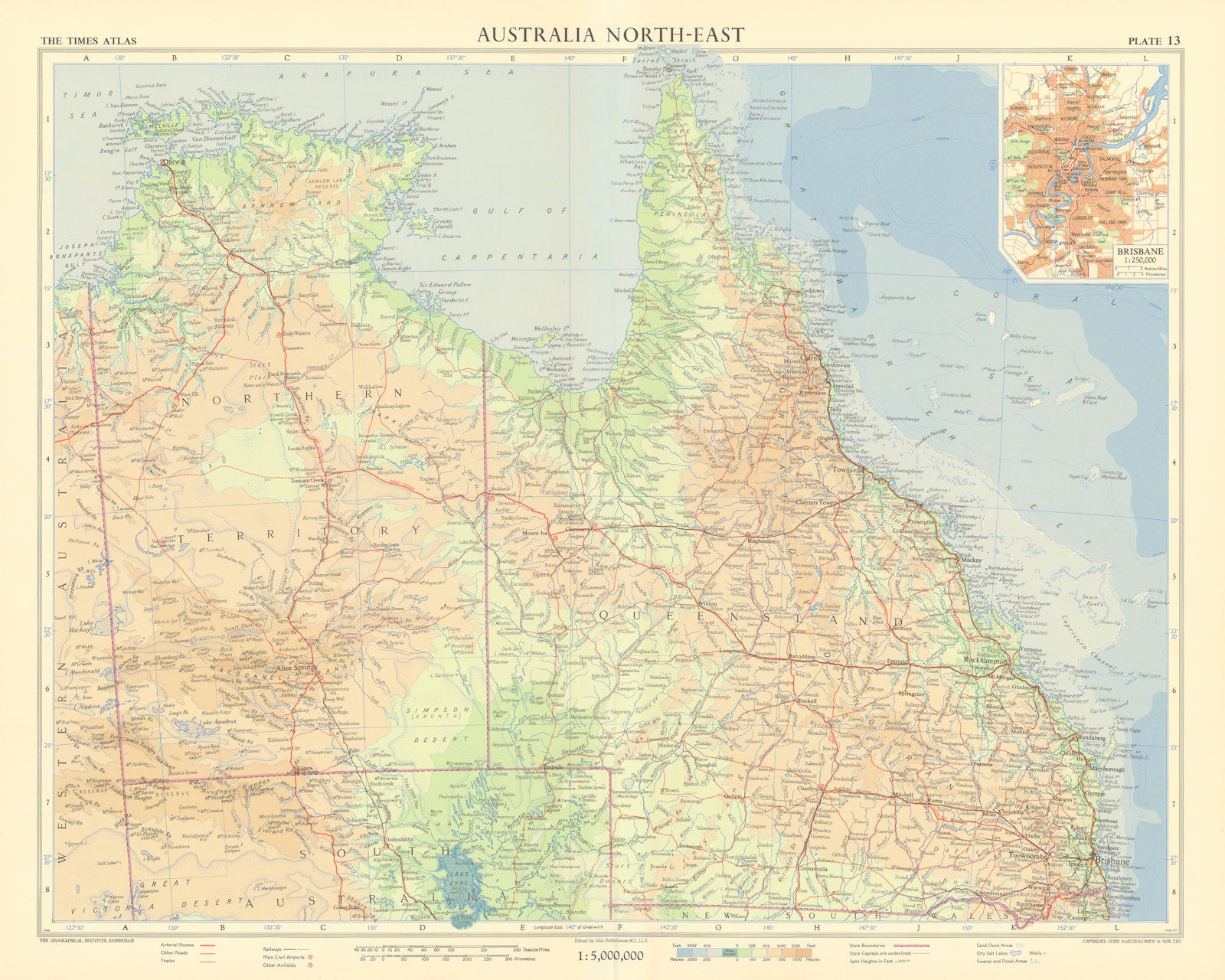 Australia NE. Queensland & Northern Territory. Brisbane plan. TIMES 1958 map